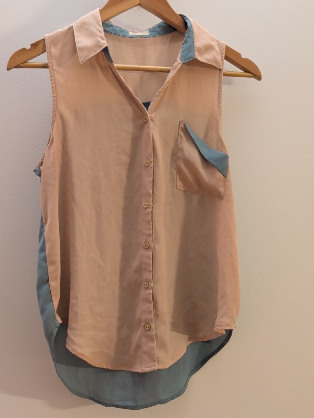 Sleeveless Two-Tone Pink and Blue Blouse